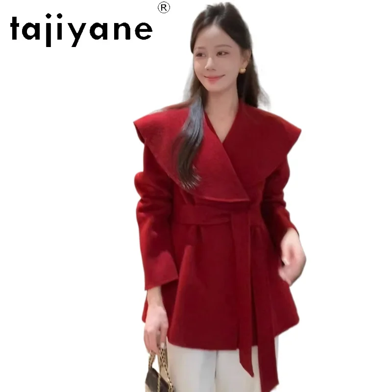 

TAJIYANE 100% Wool Coat Women Elegant Belt Outerwears Warm Female Jackets Premium Winter Clothes Woman 2025 дубленка женская