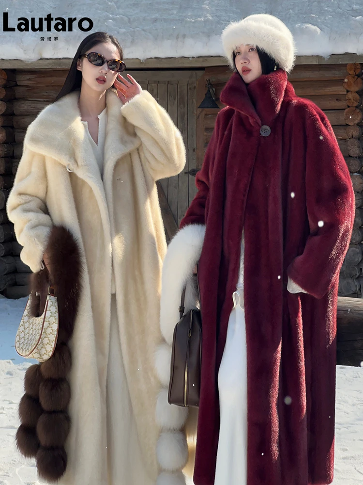 

Lautaro Autumn Winter Long Thick Warm Soft Faux Mink Fur Coat Women Loose Elegant Luxury Chic Fluffy Overcoat 202