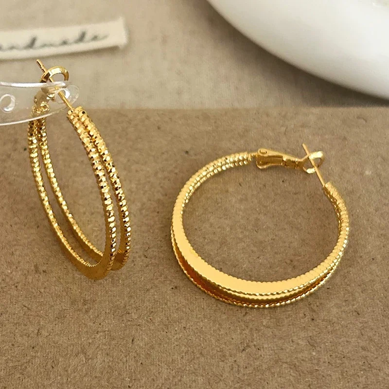 

Настоящее серебро 925 пробы, золото 18 карат, двухслойные круглые серьги-кольца для женщин, классические ювелирные изделия, минималистичные аксессуары