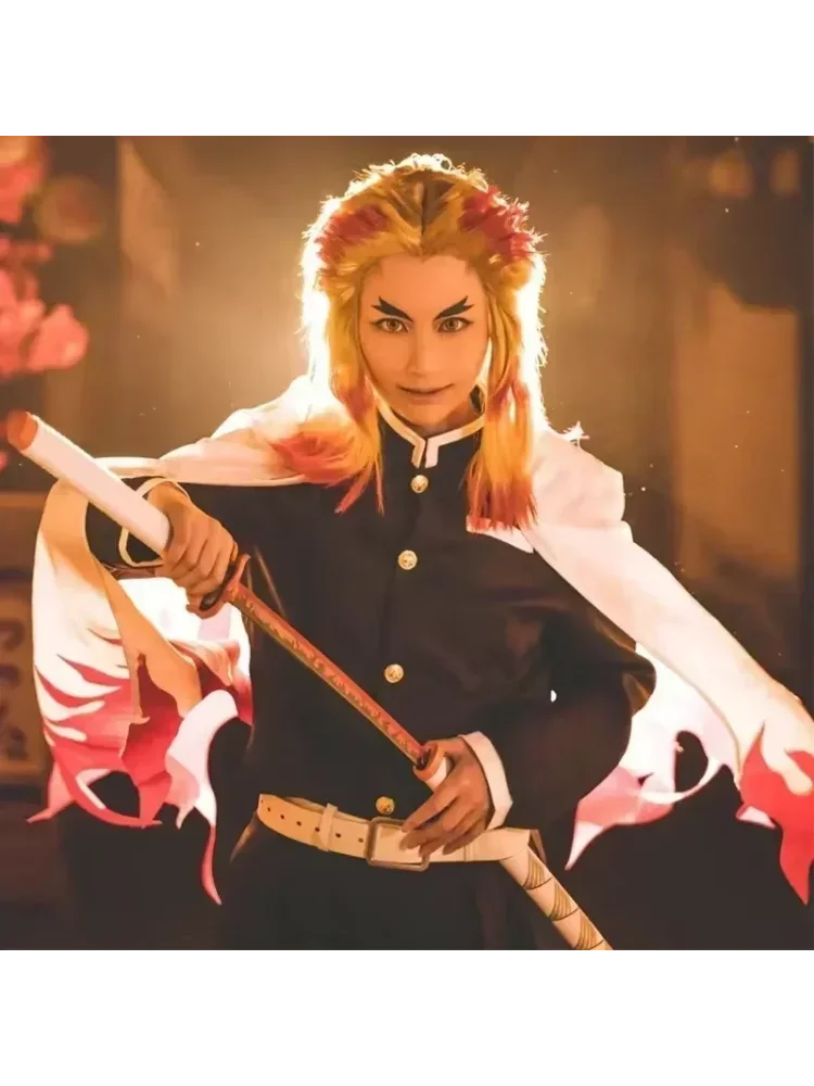 Nowe stroje cosplay anime Rengoku Kyojuro, szata z Train Mugen No Yaiba, garnitury dla dorosłych i dzieci, peruki, strój na imprezę. — 2