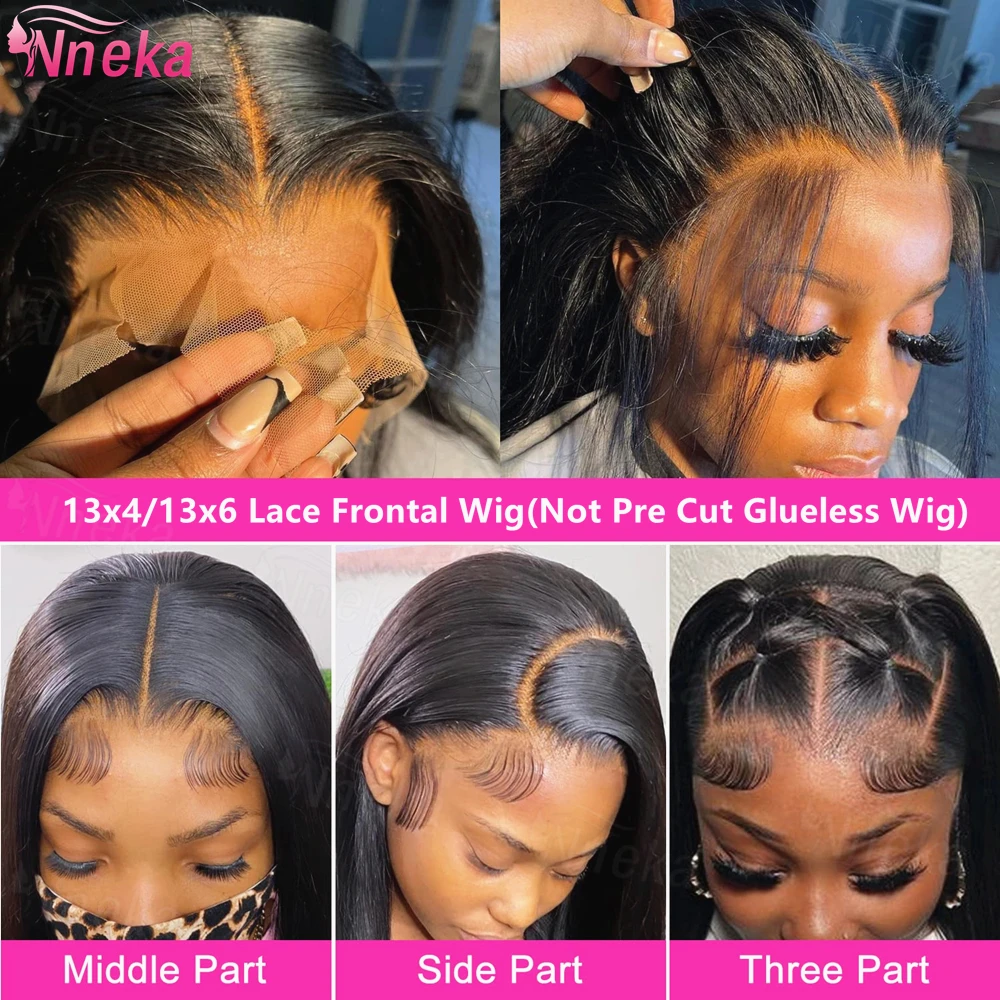 วิกผมตรงแบบไม่ต้องใช้กาว ผมแท้ 100%  แบบปิด 4x4 5x5 พร้อมสวมใส่  แบบลูกไม้ HD 13x4 13x6 วิกผมสีดำ 40 นิ้ว ผมบราซิล