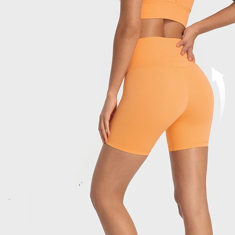 female classic no embarrassment line yoga shorts double-sided lint belly peach butt three-part pants with pocket & brand logo