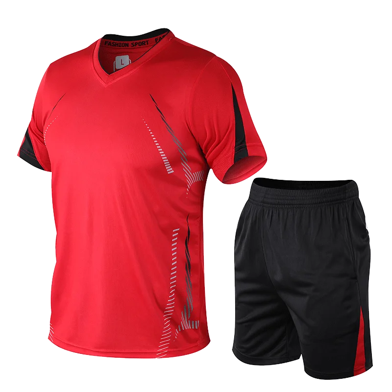Ice silk quick drying sportswear, men\'s summer casual shorts set, men\'s trendy breathable sports running and fitness T-shirt