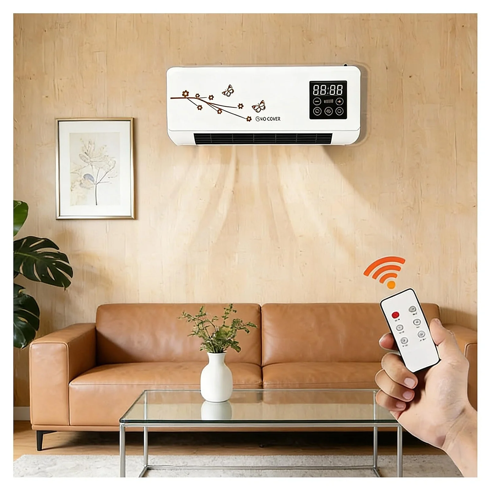 Wall Mounted Fan Heater Combo, Graphene Heating & Natural Cooling, Remote Control Quiet Operation, Portable Space Saving Unit for Bathroom Office RV Garage 110V White