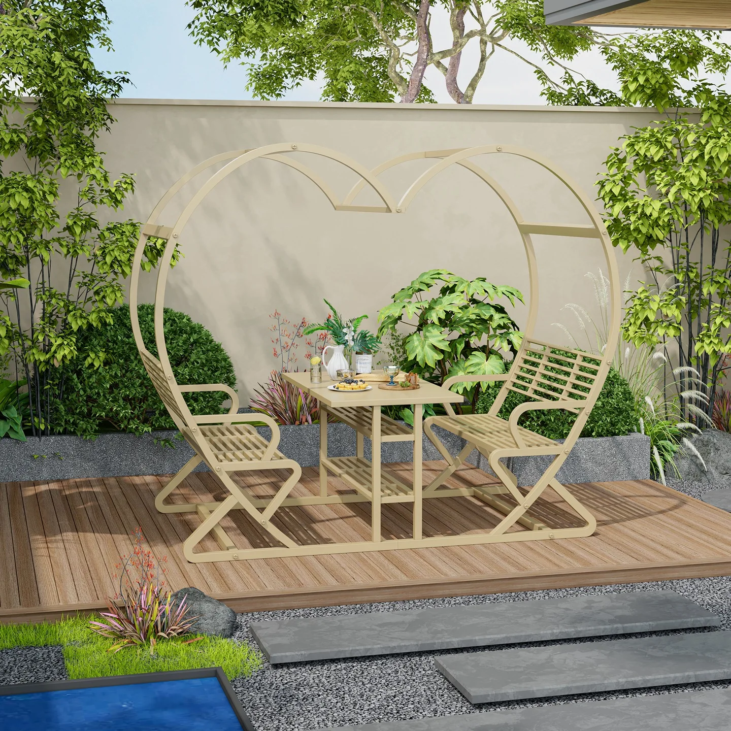 Outdoor swing seat scenic bed and breakfast park multi-person clock in the photo booth device ornament