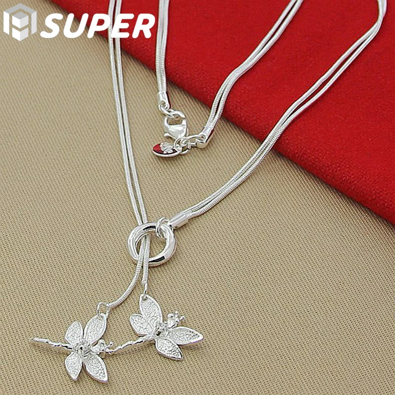 

925 Sterling Silver Two Dragonfly Pendant Necklace For Women Snake Chain Necklace Wedding Engagement Jewelry