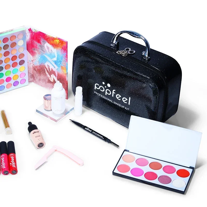 POPFEEL ALL IN ONE Makeup Kit (Eyeshadow, Lipgloss,Lipstick,Makeup Brushes,Eyebrow,Concealer,Foundation) With Cosmetic Box