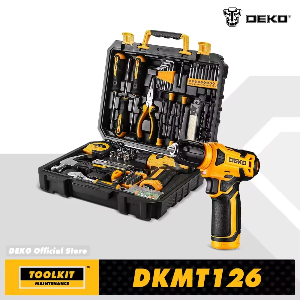 

DEKO 126Pcs Power Tool Combo Kits with 8V Cordless Drill,10MM 3/8'' Keyless Chuck,Professional Home Household DIY Hand Tool Kits