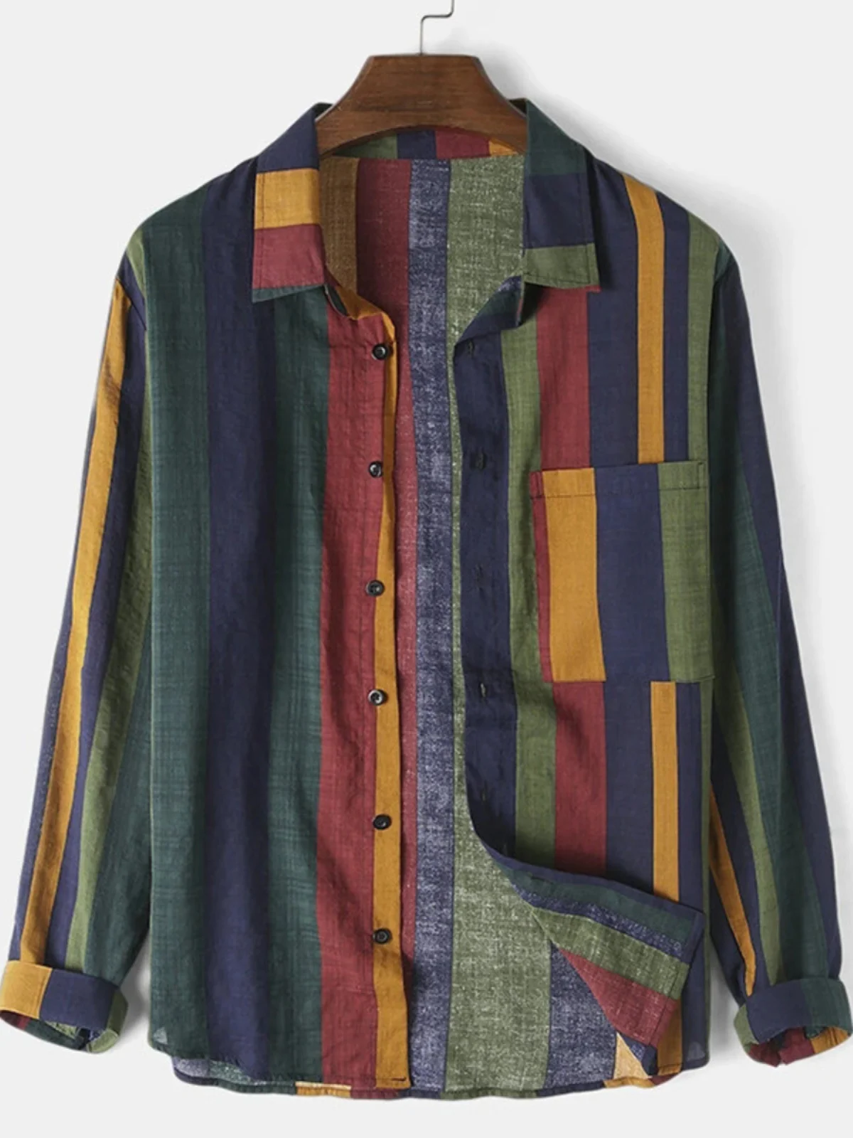 

Striped Lapel Long Sve Men's irt Cardigan Youthful Autumn Faion Casual Loose Fit Thin Fabric Daily Wear