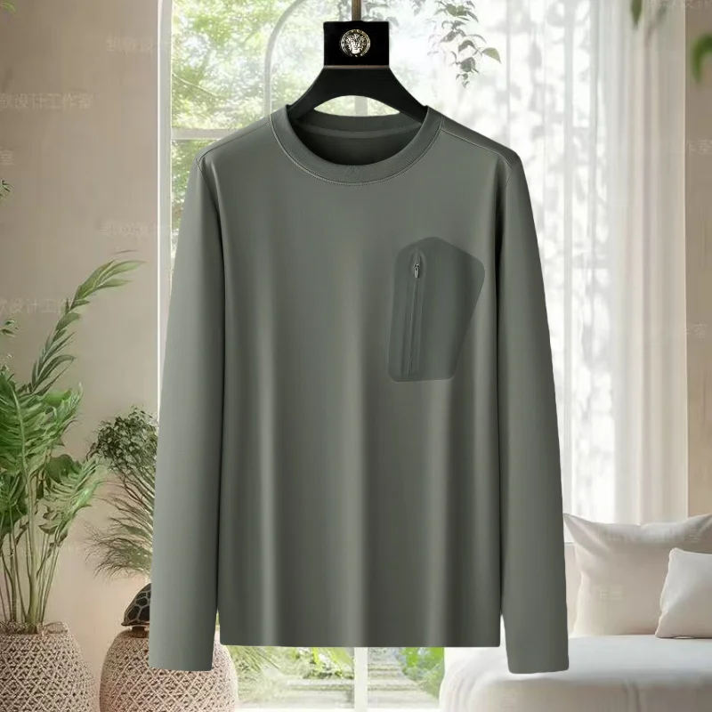 

Luxury fashion spring and autumn new comfortable long sleeved men's brand exquisite zipper decoration best-selling T-shirt top