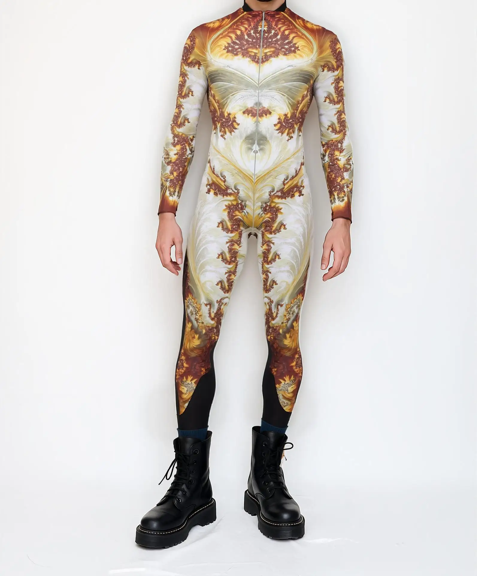 Bunter Kunstdruck Herren Feiertags-Party-Jumpsuit Erwachsenen Bühnen-Performance-Bodysuit Halloween Cosplay Karneval Radsport Zentai – Detail 4