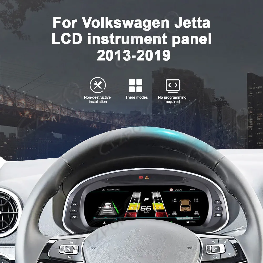 Full LCD Digital Instrument Cluster For Volkswagen Jetta 2013–2019 10.25 Inch Plug and Play Speedometer Dashboard Replacement
