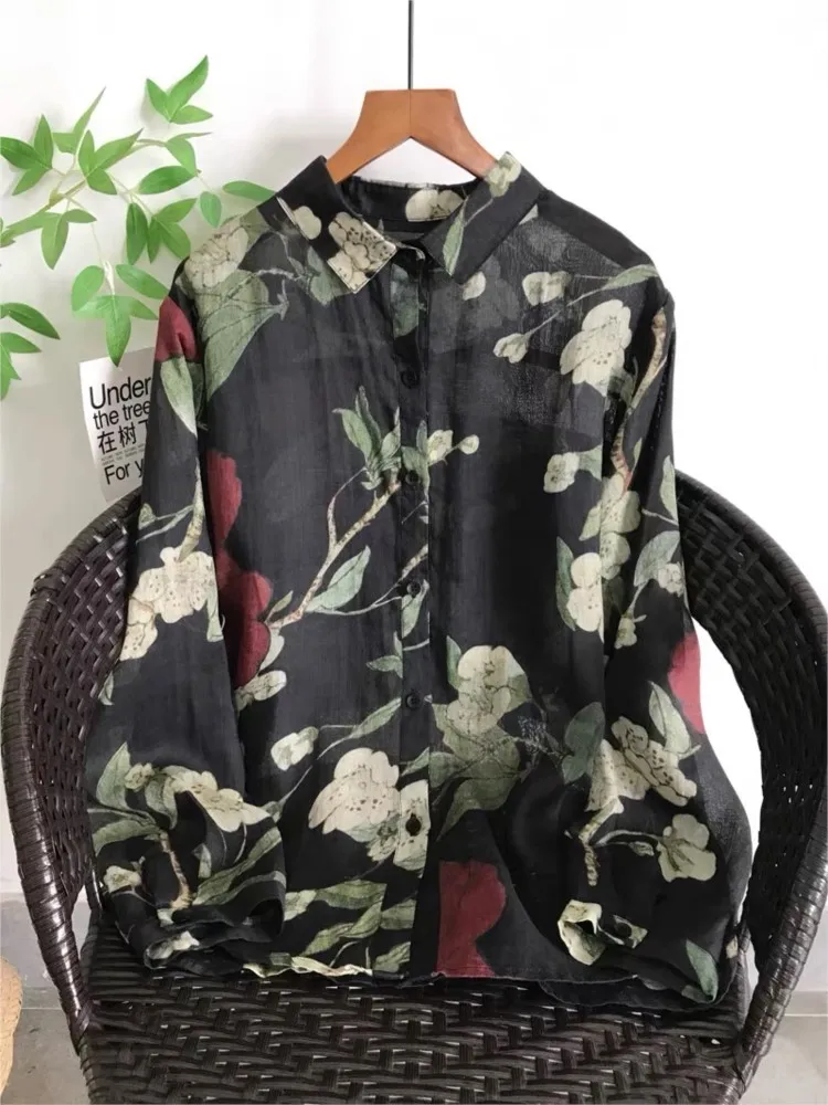 オーバーサイズ秋服女性用花柄プリントファッションカジュアルレディースブラウスゆったり長袖女性用シャツ