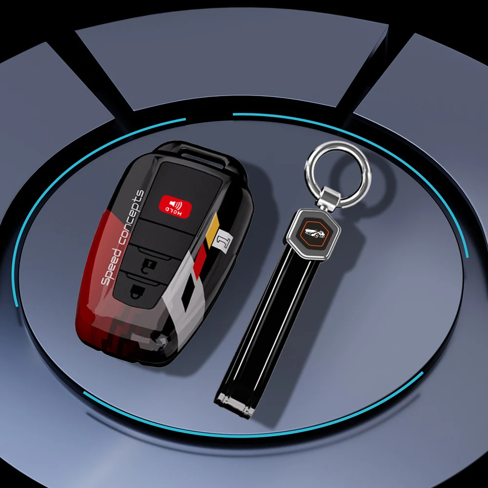 For Toyota Car Key Case Cover Fob Chain Ring Shell Camry RAV4 Avalon Corolla C-HR Prius 86 GT86 Highlander Mirai Carbon Fiber