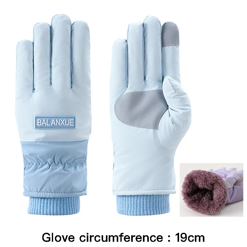 High quality winter ski gloves for women waterproof fur lining hand warmer new 2024 cycling outdoor gloves pink blue grey