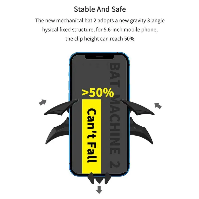 Bat-shaped gravity sensing car phone holder with car air vent buckle and creative support