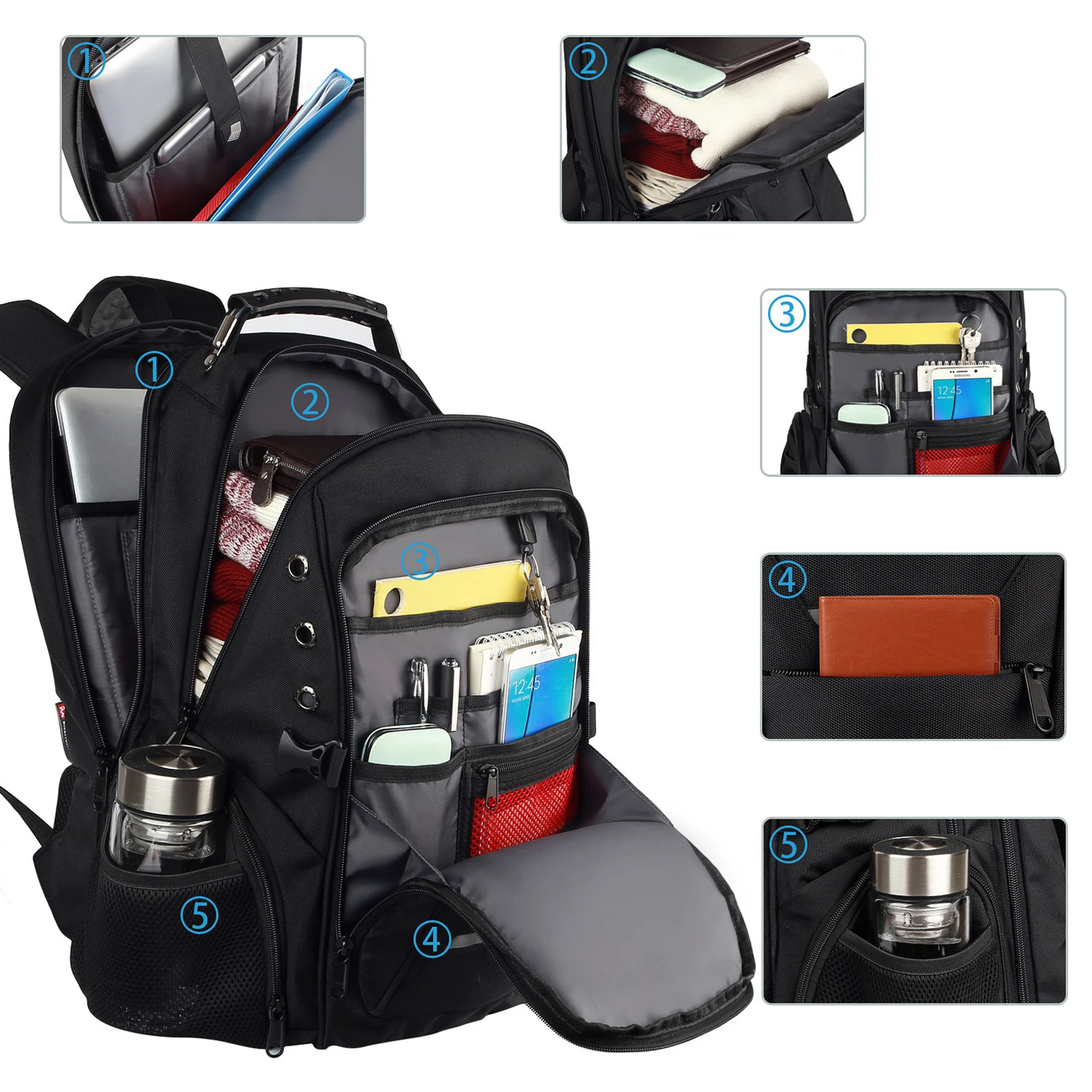 

Unisex Large Laptop Backpack With USB Charging Cable Casual Business Travel Bag