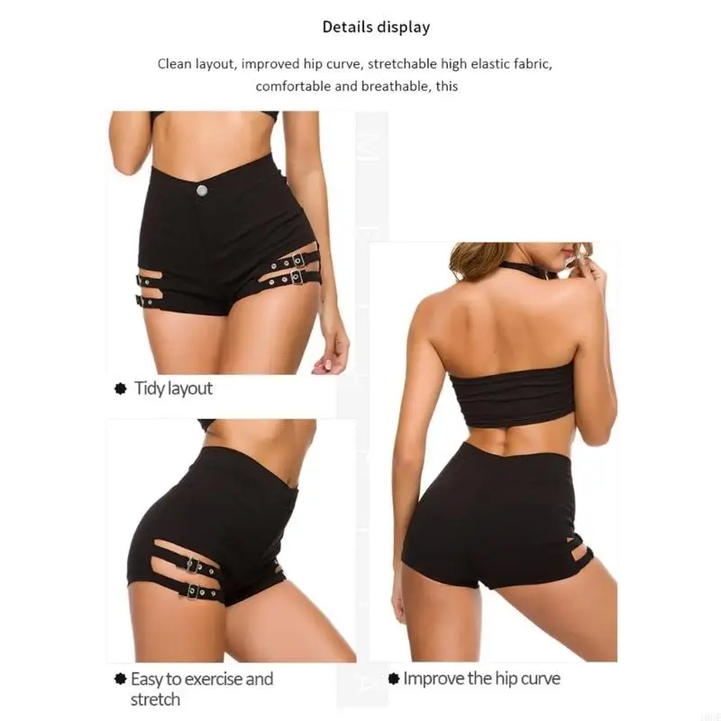 Womens Goth High Waist Shorts Side Hollowed Out with Buckled Sexy Hot Pant 