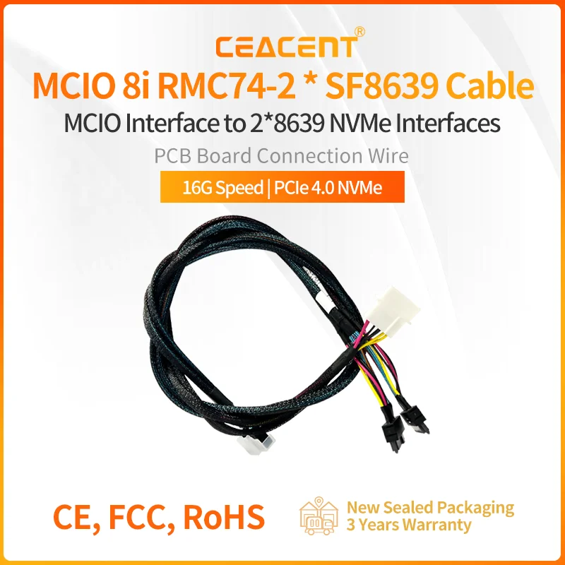 

PCIe 5,0 NVMe кабель MCIO 8i До 2x SFF8639 80 см длина 4-контактный Powerline 32AWG 85-ом для расширения хранения NVMe