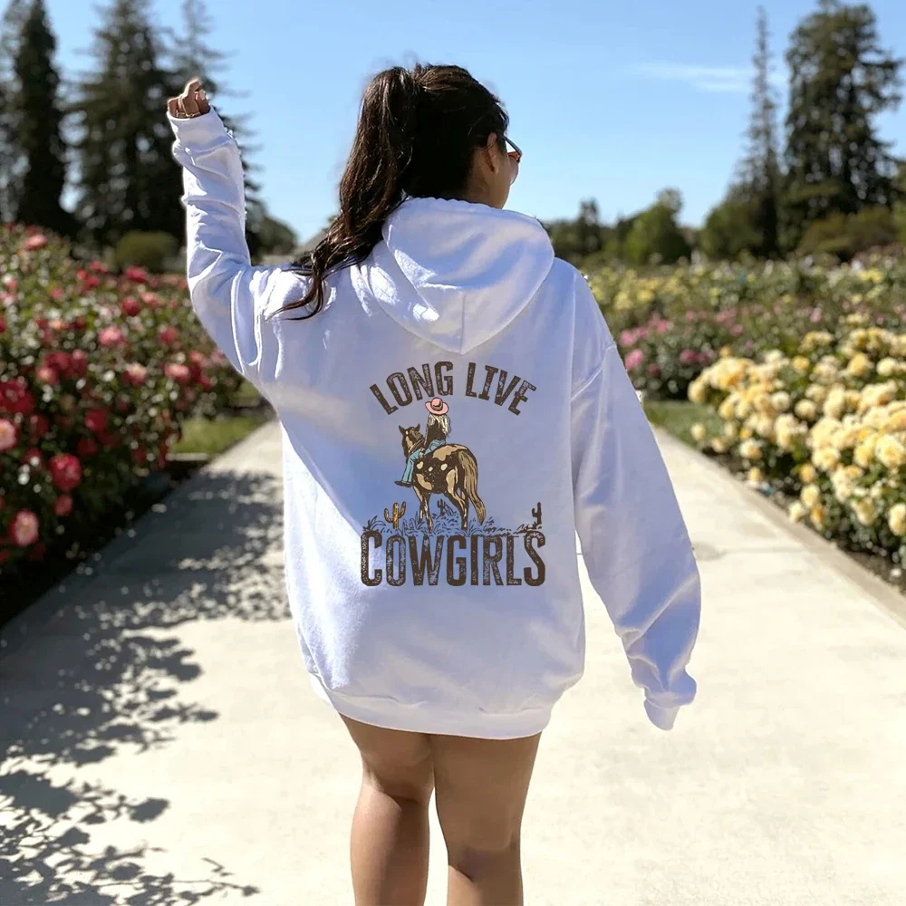 Long Live Cowgirls Hoodie, Western Desert Hooded Sweatshirt, Vintage Cactus Cowgirl Pullover, Wild West Country Girl Trendy Hood