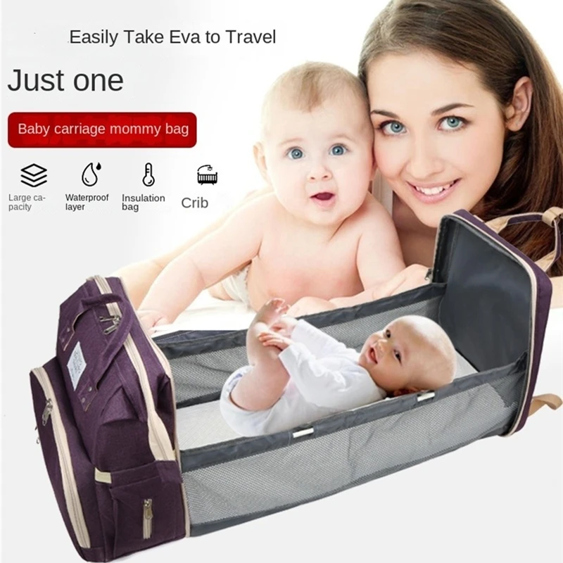 Mommy Backpack Foldable Crib Travel Mummy Bag Large Capacity Nappy Backpacks with Changing Mat