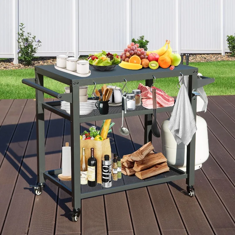 Removable Outdoor Kitchen BBQ Workbench Trolley 42