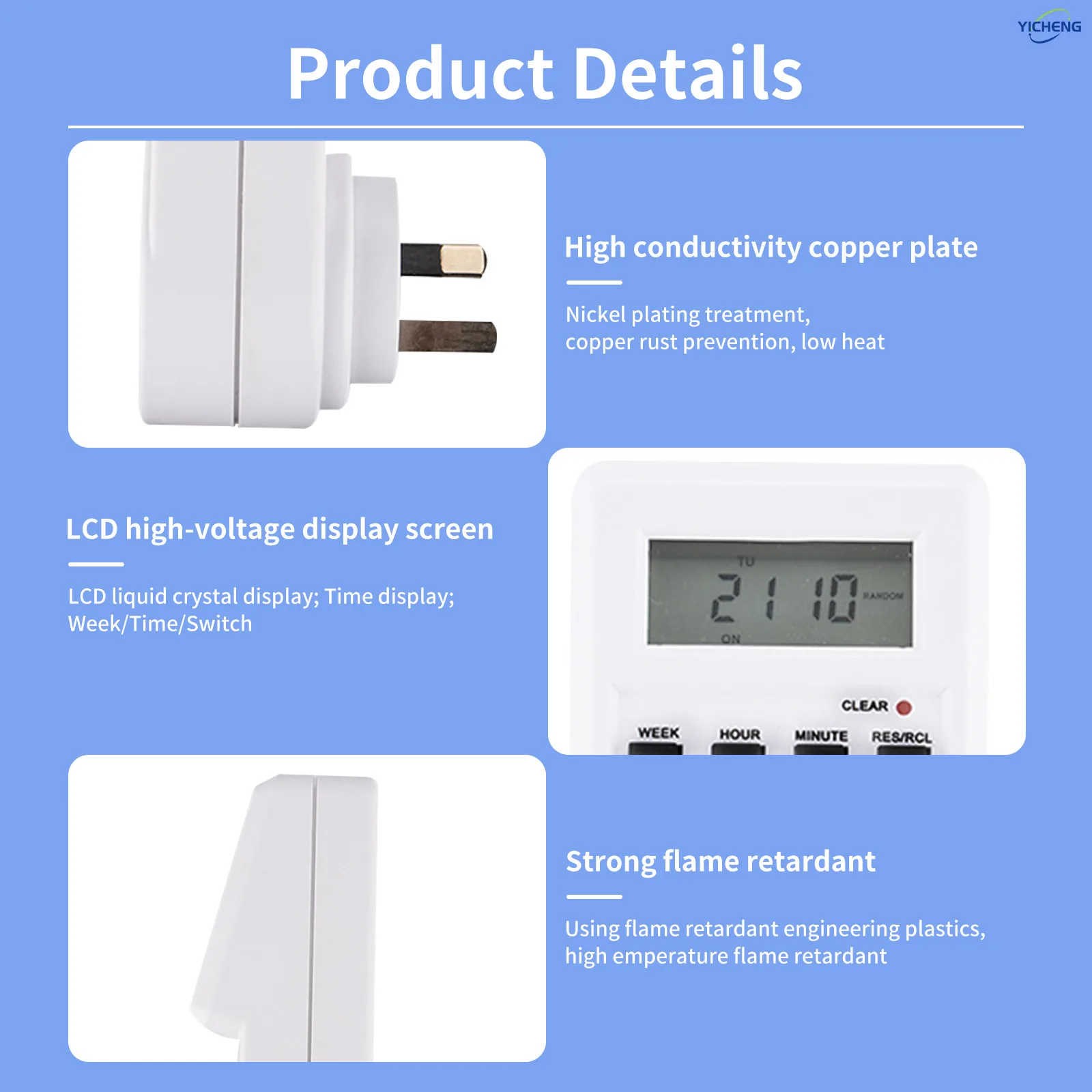 YICHENG Timeruitgang, multifunctionele oneindige cyclus programmeerbare plug-in digitale tijdschakelaar, energiebesparende timer..