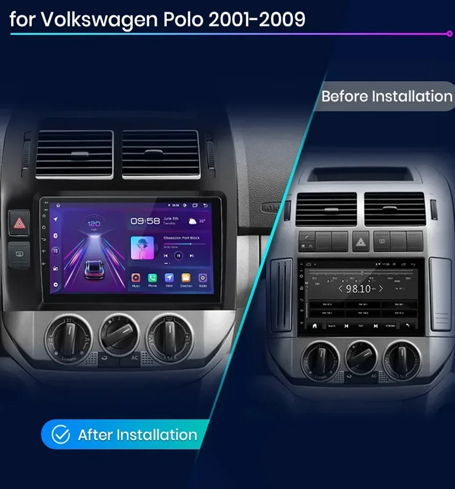 Car Radio Android for Volkswagen Polo Mk4 IV 2001-2009 Multimedia Carplay Player Car Stereo Autoradio Head Unit Navigation GPS