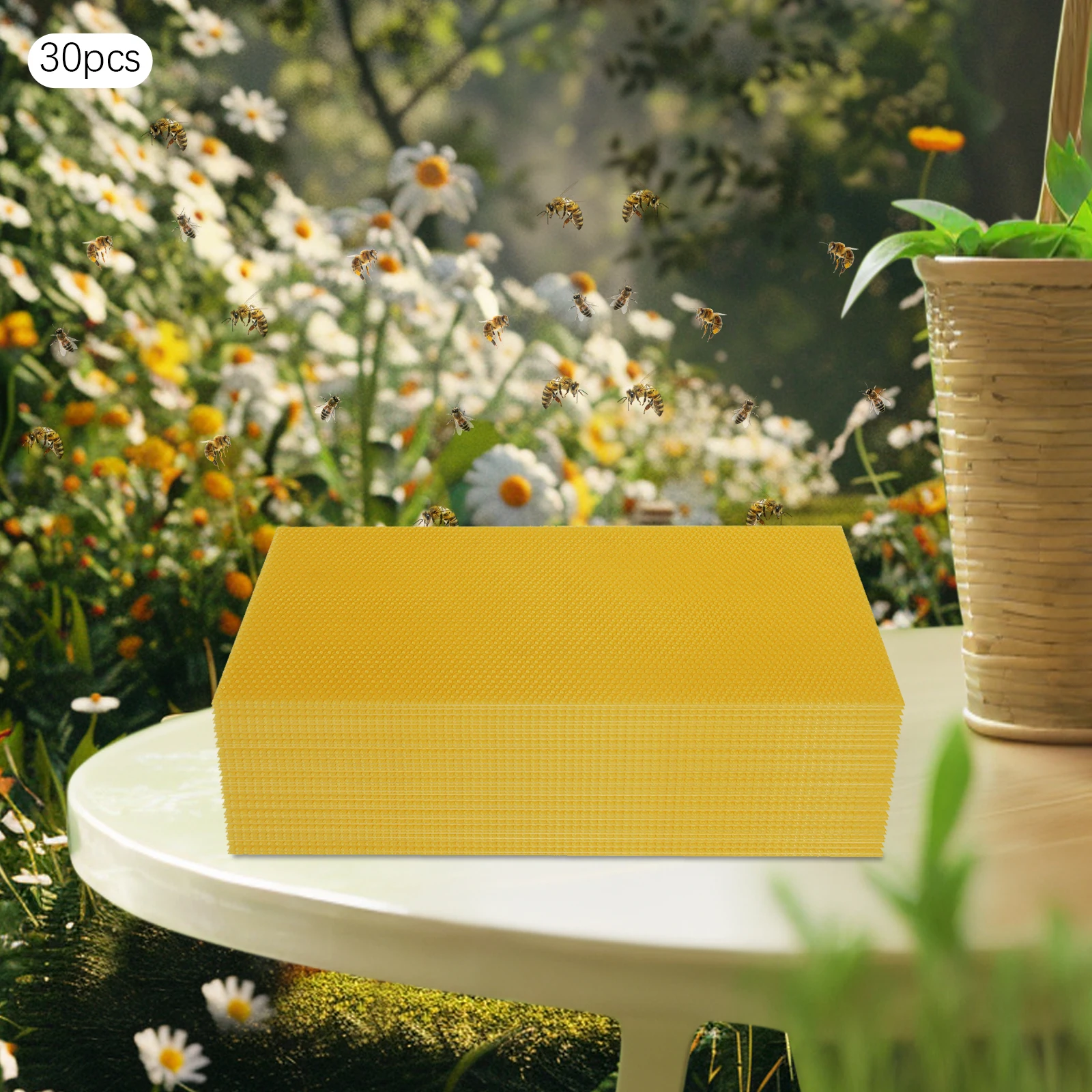 

30pcs Beeswax Sheets Beehive Wax Frames Foundation Natural Beeswax Honeycomb Sheets, Beekeeping Equipment Tool, Candle Making