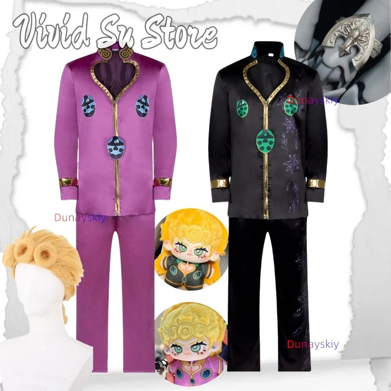 Disfraces de Cosplay negros Golden Wind Giorno, disfraz de Halloween en negro y morado, disfraz de Carnaval de mujer