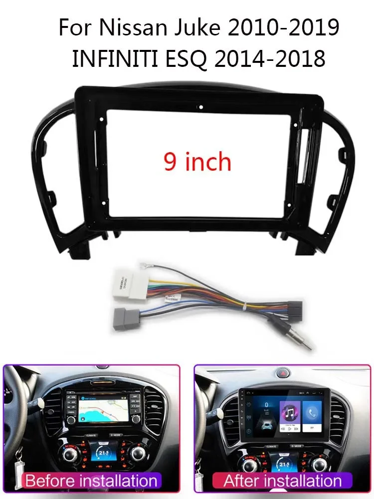 Panel de Radio Fascia de 9 "para Nissan Juke Infiniti ESQ 2004-2018 lnstall Facia consola bisel adaptador placa embellecedora marco de cubierta