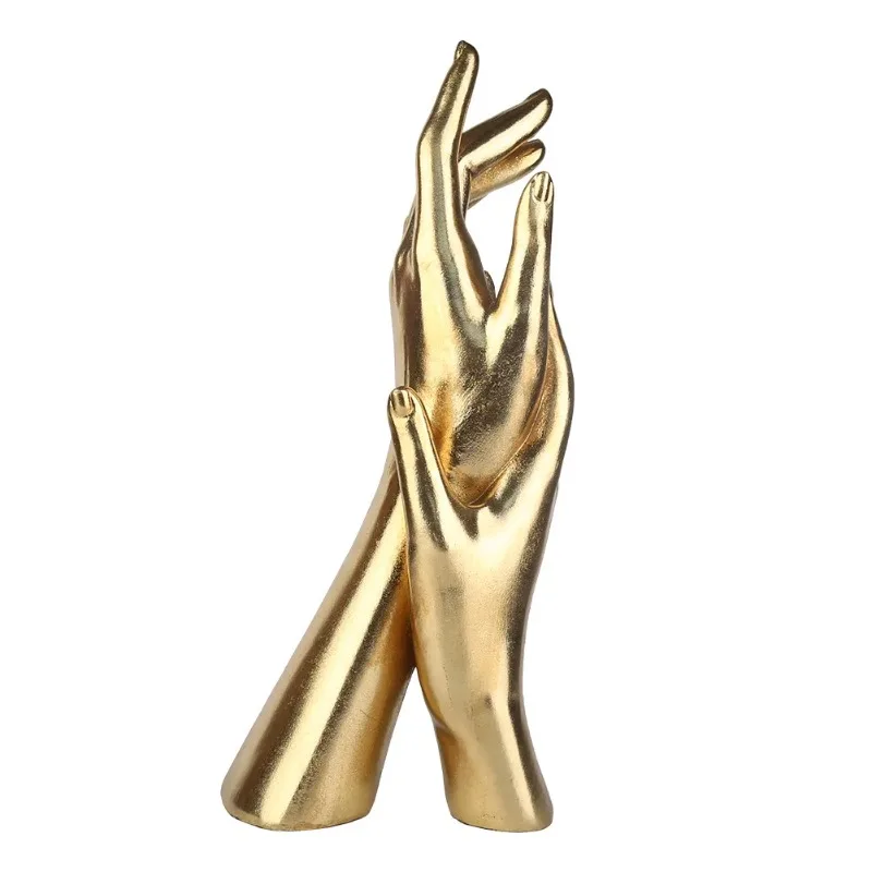 Resin Handicraft Golden Hand Hand Sculpture Arm Golden Shake Hands Figure Decorative Figurines Home Decoration Accessories