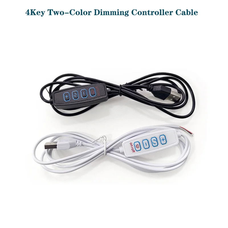 New 1pcs 1.5M USB 5V LED Tri-color Dimming Color Switch Cable Dimmer 4-Key Controller 2CH For Low Voltage LED CCT Bicolor Light