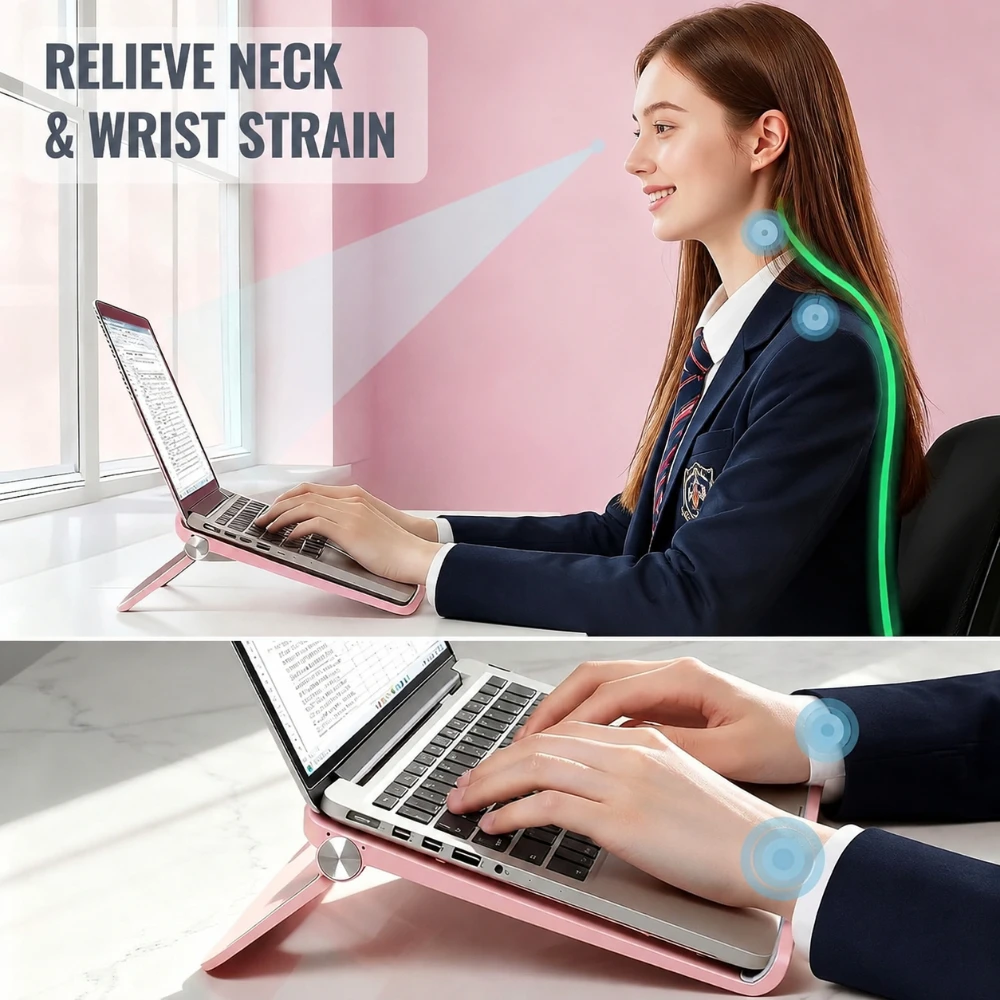 Laptop Stand for Desk - Height Adjustable Foldable Anti-Slip Laptop Riser for Relieve Cervical Spine Pressure Dorm Office Home