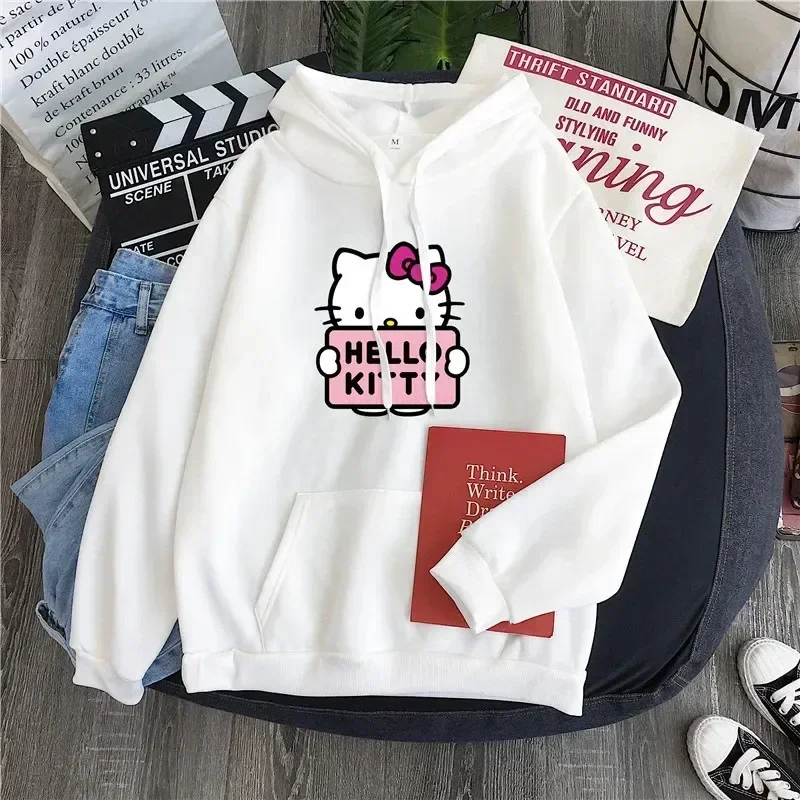 

Милые толстовки с капюшоном Sanrio с принтом из аниме Hello Kitty, свободная удобная куртка с капюшоном и длинными рукавами, женский свитер, подарок на день рождения