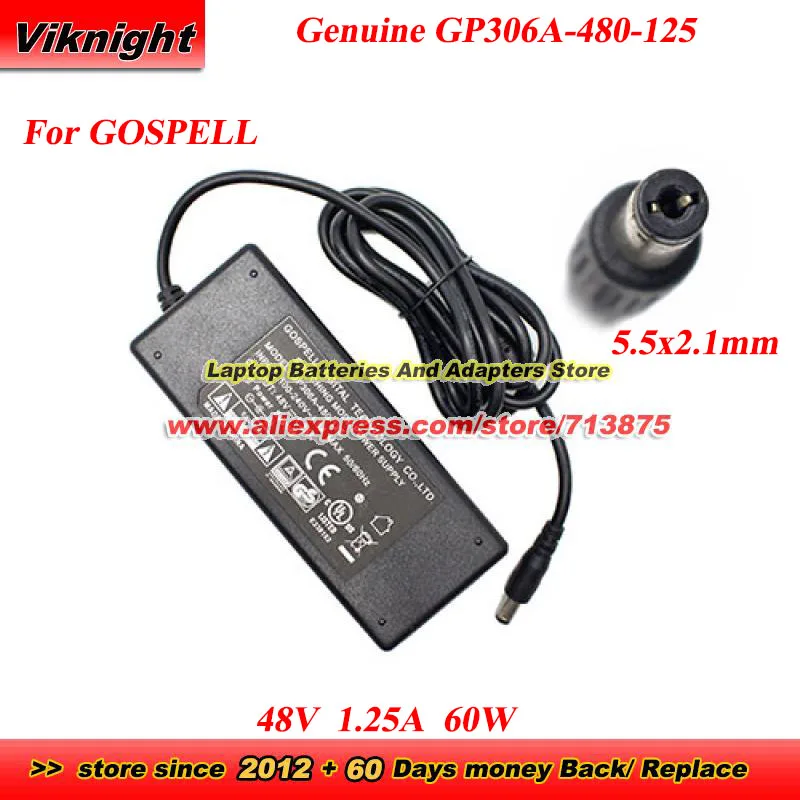 

Genuine For GOSPELL GP306A-480-125 48V 1.25A 60W AC Adapter for Saris H3 Power Supply with 5.5x2.1mm tip Power Adapter