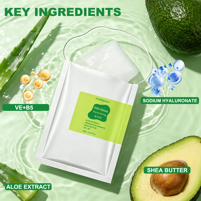 Hyaluronic Acid Aloe Vera Face Mask 5 Pack – Moisturizing Facial Sheet Masks with Hyaluronic Acid and Aloe, Hydrating Skincare