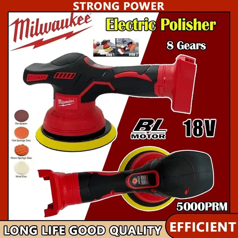 

2025 Milwaukee Cordless Polisher 8 Gears Digital Display Electric Polisher Auto Car Waxing Polishing Machine For Lithium Battery