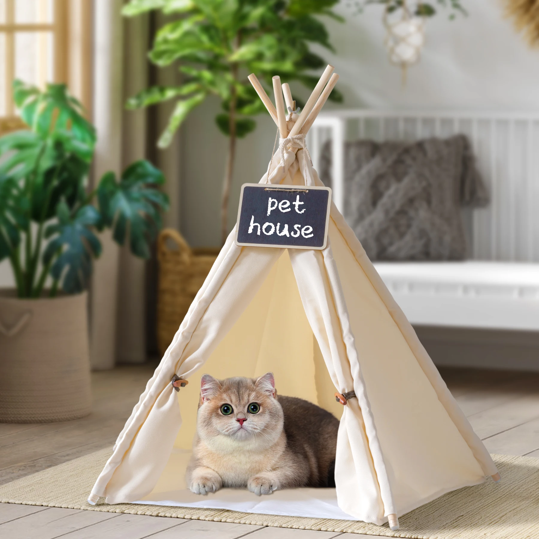 Cat Tent Pet Teepee Dog Tent Bed with Blackboard Portable and Washable Dog House Puppy Bed for Small Dog Cat Rabbit Indo