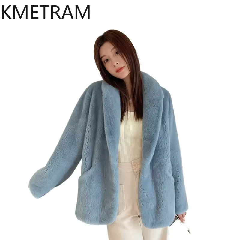 Real Danish Mink Fur Coat Women Luxury Blue Fur Jacket Winter Warm Outerwears High Quality Womans Clothing шуба женская 2024