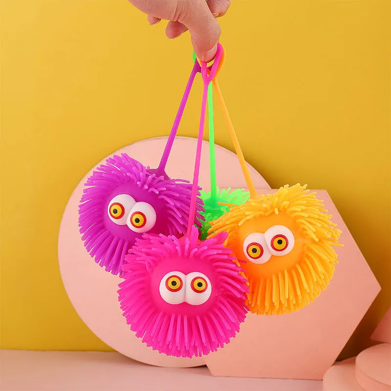 Creative cartoon protruding eye hair flash elastic ball kneading music children\'s soft glue decompression venting toy 1pcs K4