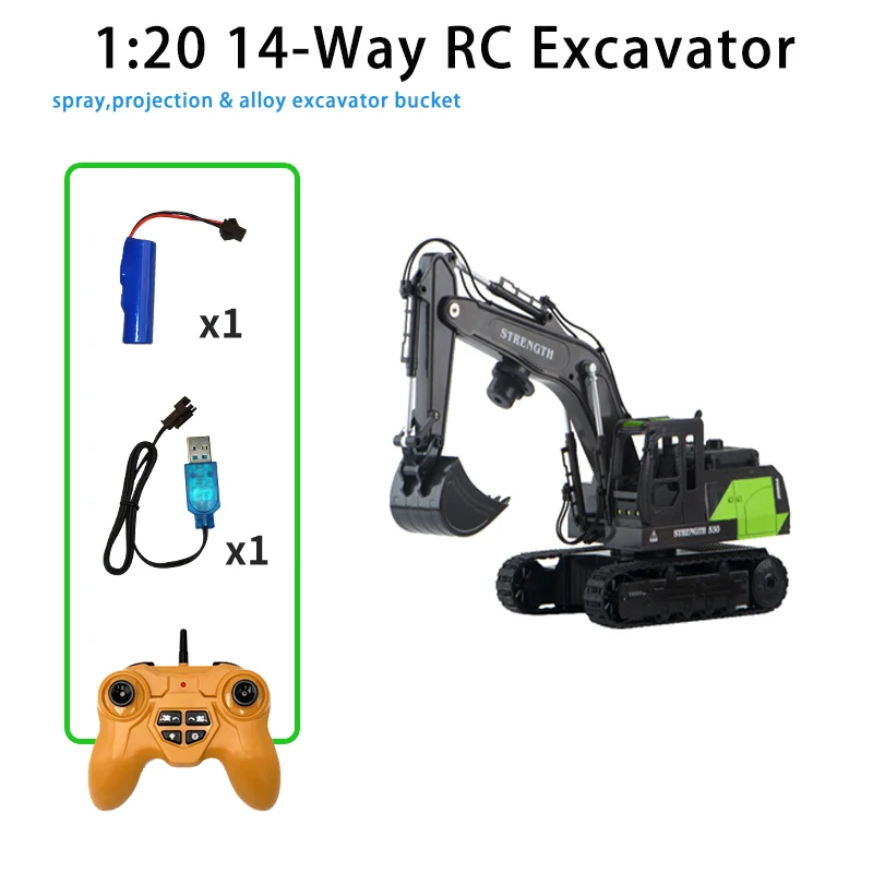 1: 20 14-way remote control excavator alloy excavator bucket with projection water spray function 3-4-5-6-7-8-9 -14years old boy