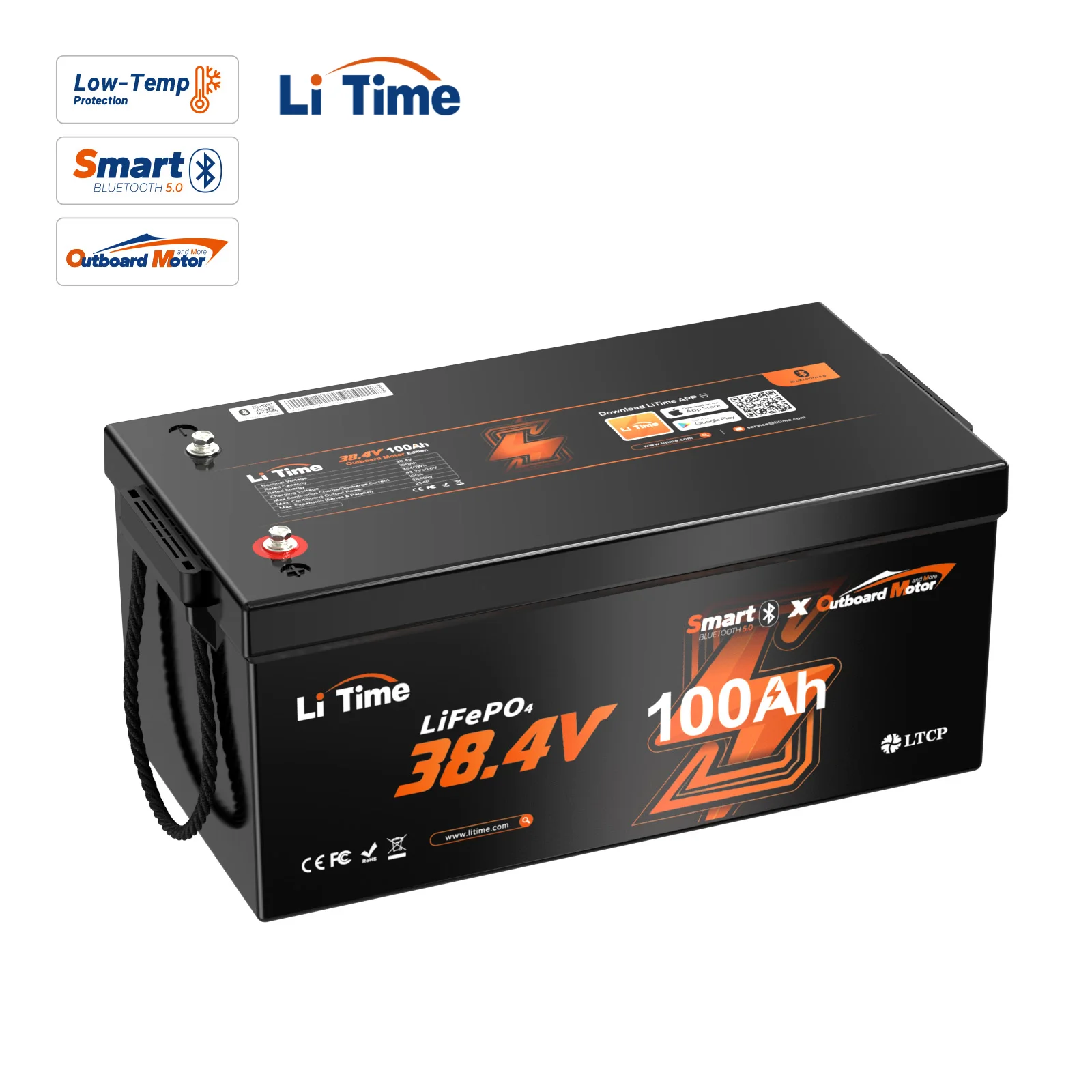 

RV 36V 100Ah OBM Bluetooth Lithium Battery for Saltwater Fishing Boats Marine-Grade Outboard Motor Systems