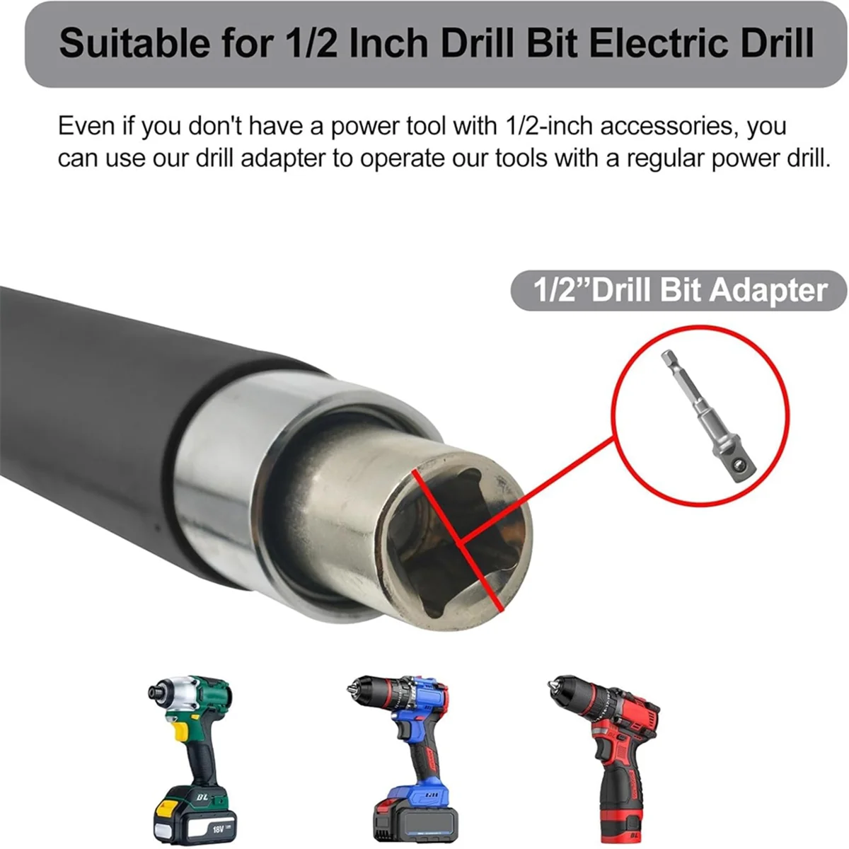 

A002 Offset Extension Wrench Impact, Electric Ratchet Wrench, Chain Drive Wrench Extender for 1/2In Sockets Includes Adapters