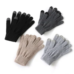 100% Real Wool Knitted Gloves Touch Screen Finger Women's Autumn/Winter Thick Warm wrist protector Classic Women's Warm Gloves