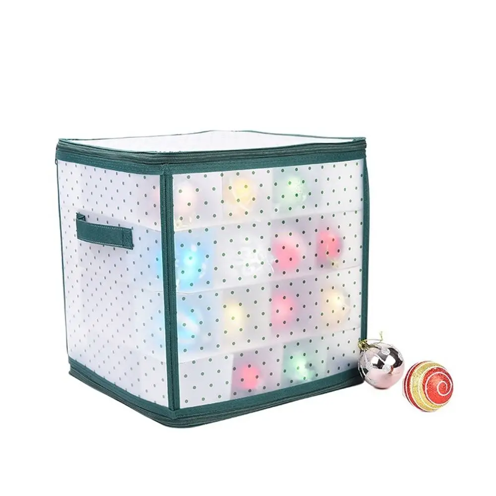 64 Grids Baubles Storage Box Zippered Clear Christmas Ornament Holder Wear Resistant with Handles Xmas Storage Container