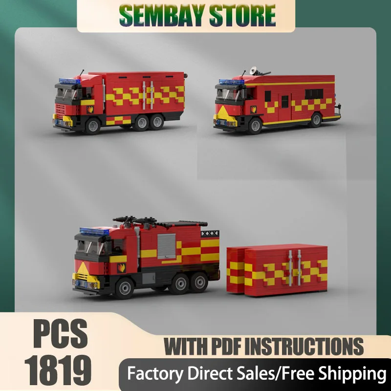 

Moc Building Bricks Fire Mobile Command Unit/ Hooklift/Prime Mover Model Technology Blocks Christmas DIY Toy Construction Gifts