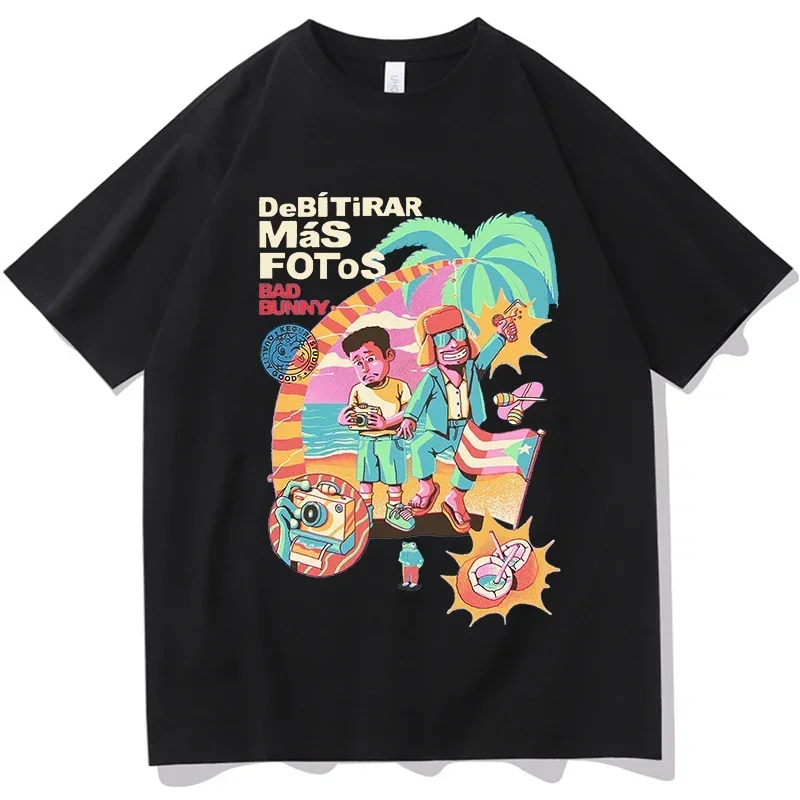 

2025 Bad Bunny Debi Tirar Mas Fotos T Shirts Vintage Summer T-shirt Oversized Short Sleeve Retro Men Girls 100% Cotton Tops Tees