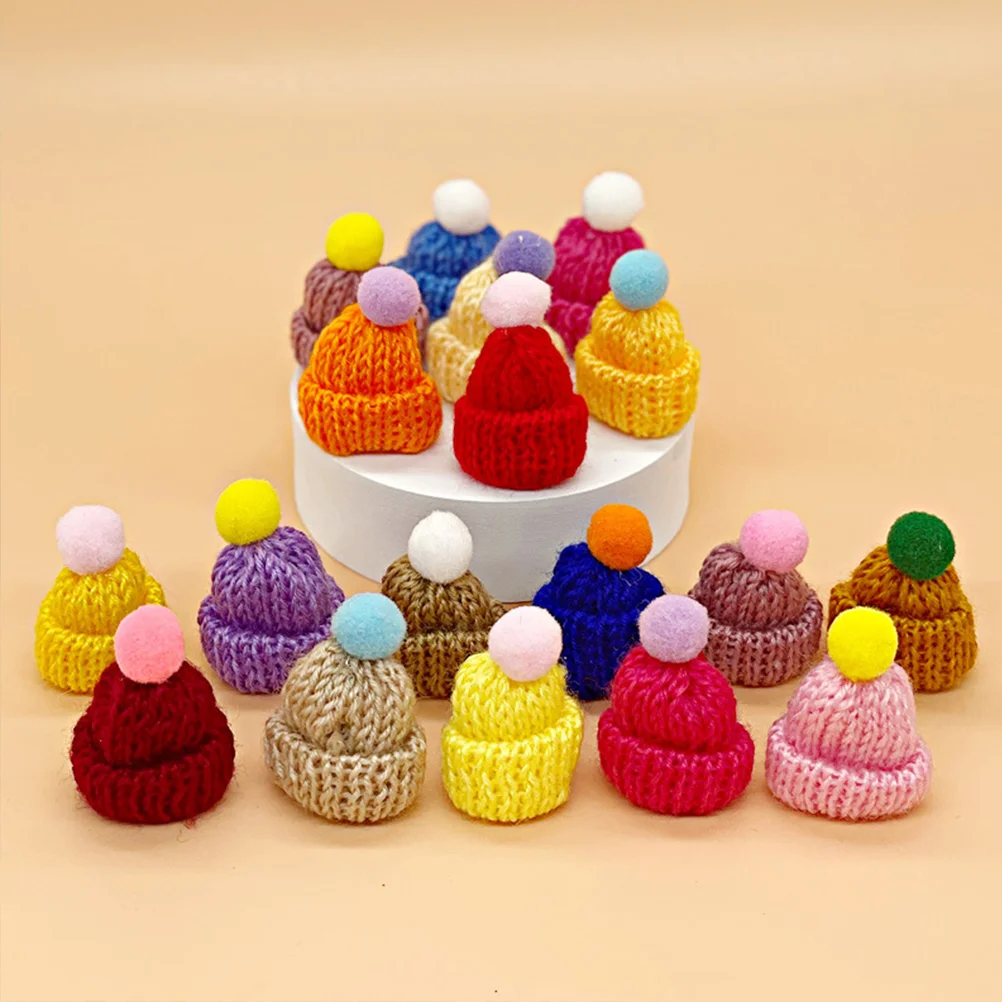 60 Pcs Mini Hat Christmas DIY Craft Ornaments Decorations Xmas Knit Hats Yarn Supplies