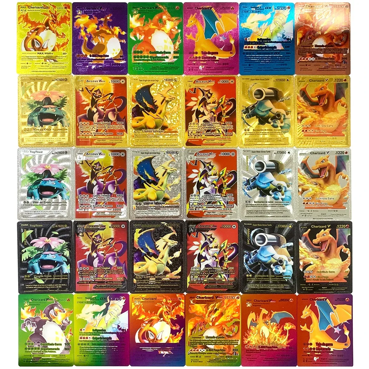 Juego de cartas de Pokémon de color dorado, CARTAS COLECCIONABLES Vmax, Vstar, plata, GX, Pikachu, Charizard, 135-27 piezas